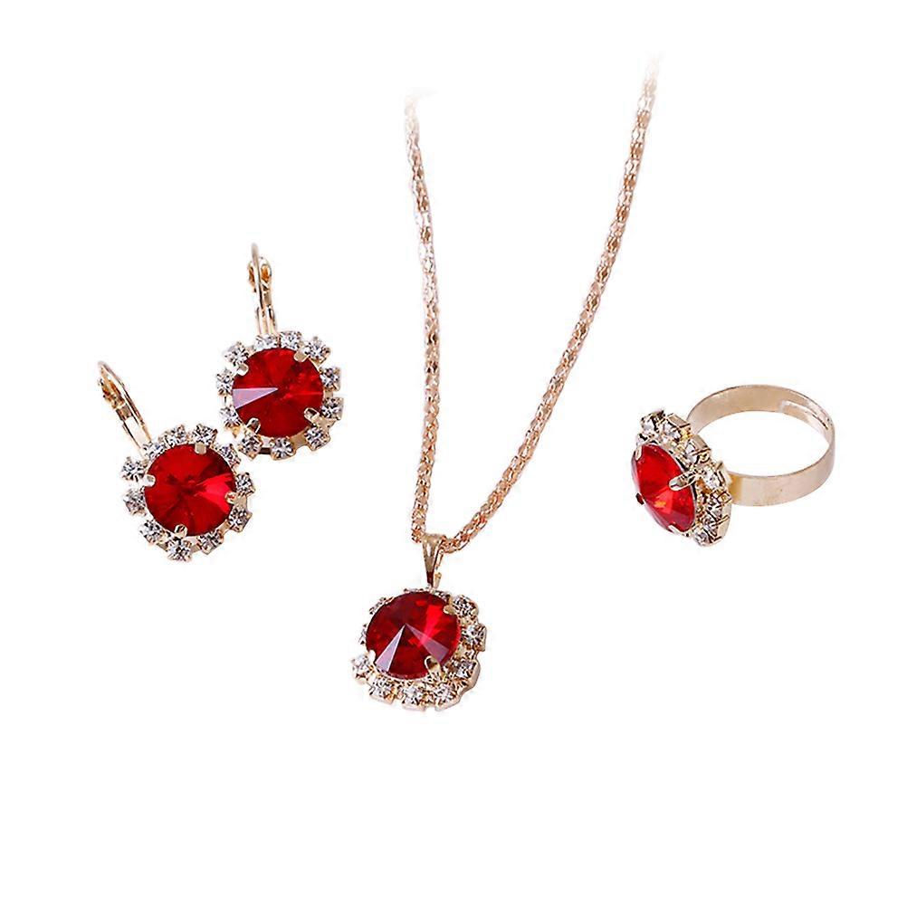 Red Jewelry Set Includes Necklace Ring Earrings for Party Use