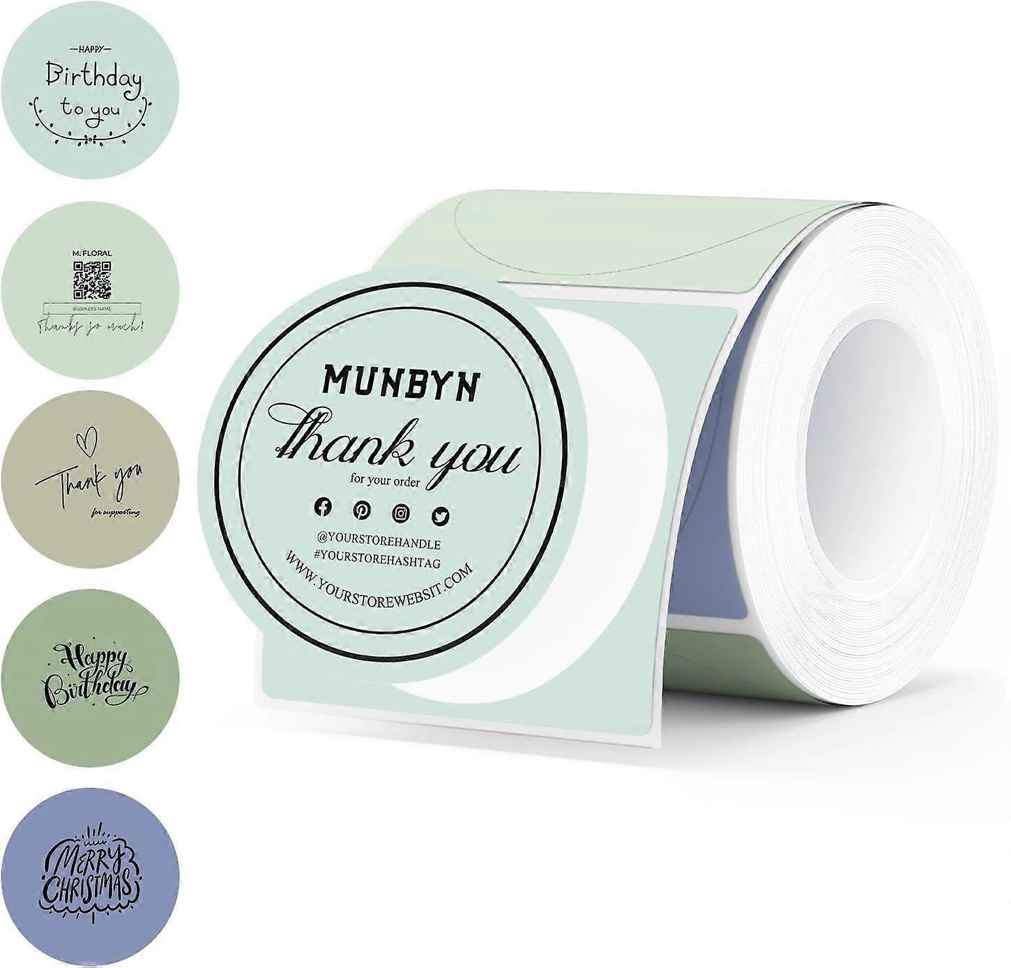 Two round thermal labels, multi-color spring-themed labels