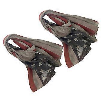 Amerikaanse vlag nekdoek voor dames, stijlvolle patriottische sjaal, 2 stuks, grijs acryl