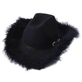 Veren cowboyhoed voor westernfeestkostuum, cosplaypet in zwart, wit, rood en roze.