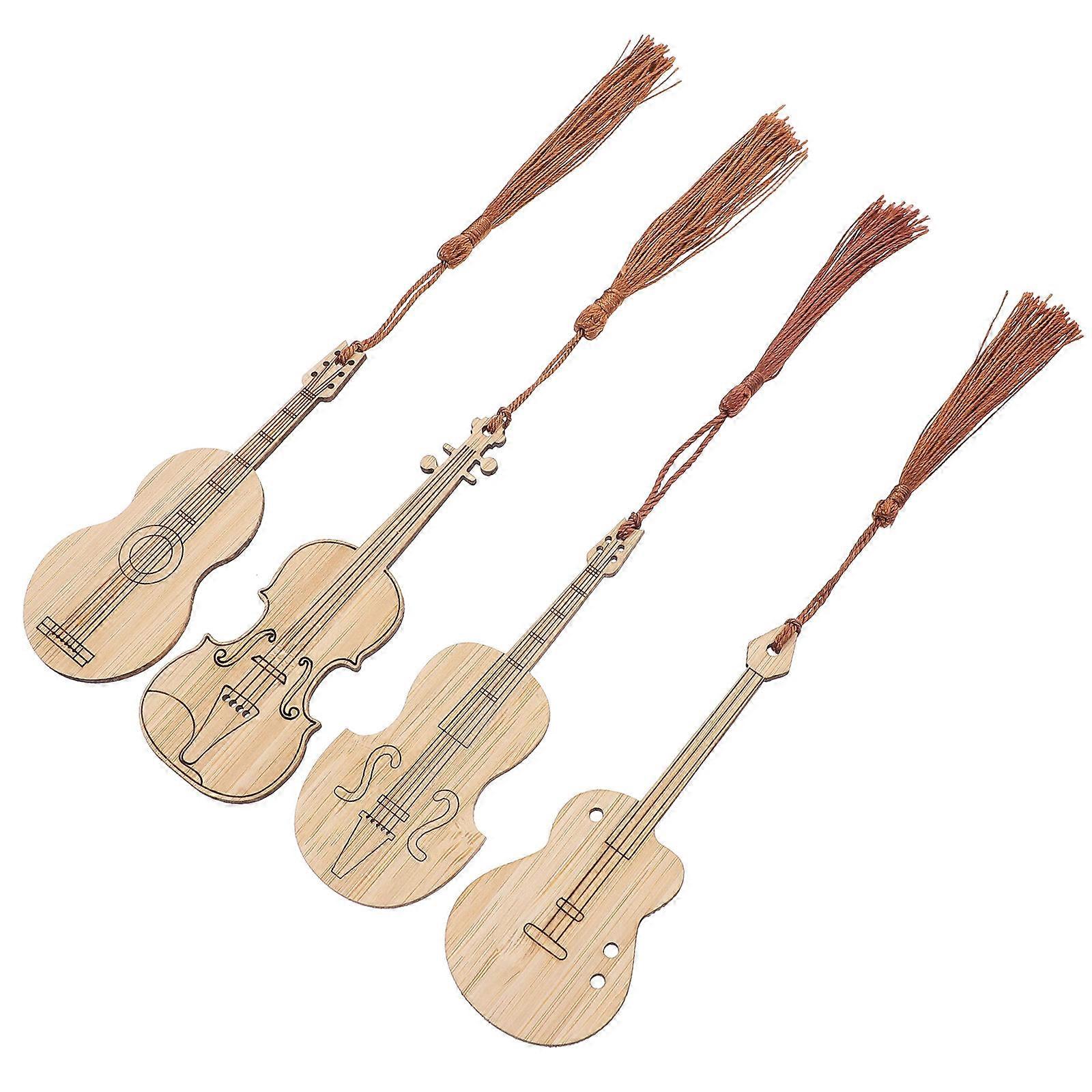 Students Bamboo Guitar Bookmarks for Reading 4Pcs Creative Page Clips