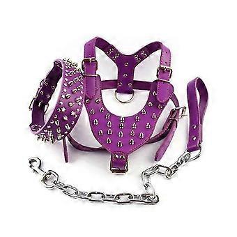 Spiked Rivet Leather Red Pet Harness Collar For Bulldogs - Anti-bite