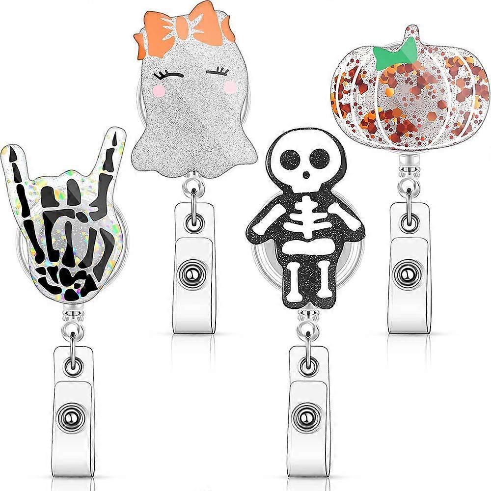 Halloween Pumpkin Ghost Witch Pattern Nurse Retractable Badge Holder with Easy Pull