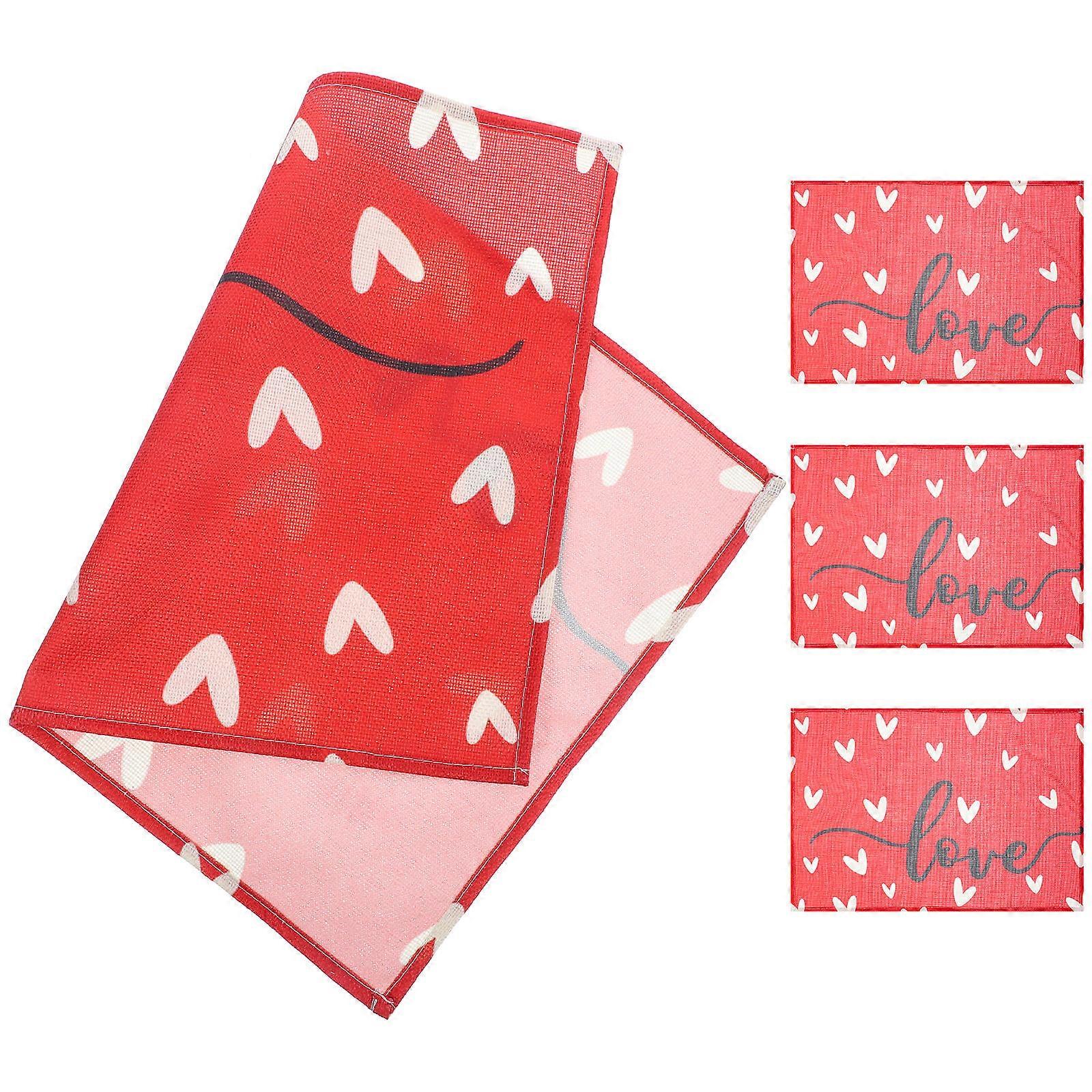 4Pcs Valentine's Placemats Heart Pattern Table Mats Washable Dining Table Placemat