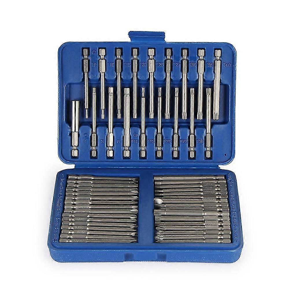 Blue 50pc 75mm Lengthen Multipurpose Screw Driver Bit Extension Rod Kit