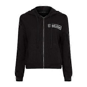 Calvin Klein dames hoodie met logo, lange mouwen en volledige ritssluiting, gemaakt van katoen.