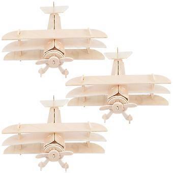 3pcs Wood Airplane DIY Paint and Assemble Wooden Airplane Blank Toys for Kids