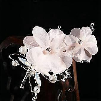 2Pcs Chinese Traditional Dragonfly Tassel Hairpin Dragonfly Flower Hair Clips Chiffon Floral Hair Claw Hair Accessory for Women Girls white