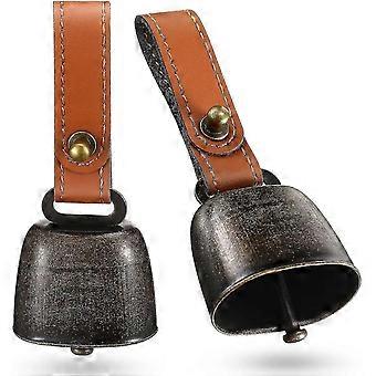 2 sztuki Metalowe dzwony do obroży dla psów, obroża dla psa Kot Bell Tracker Bell Wypasanie miedziane dzwonki Hałas Makers Cat Bell Cow Bell Choker ze skórzanym paskiem F