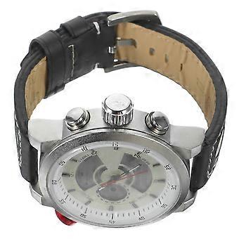 Heren/jongens quartz polshorloge met dubbele wijzerplaat en witte PU-band.