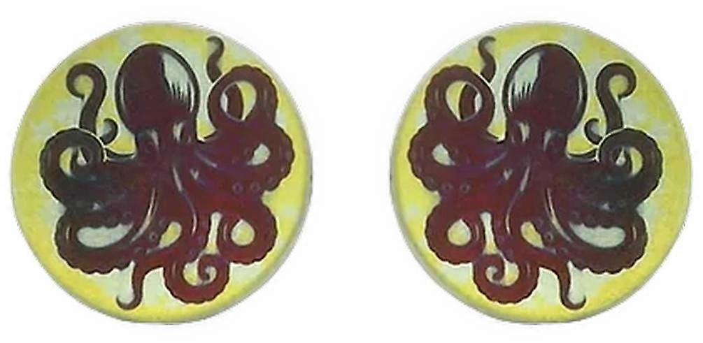 Ti2 Titanium Small Octopus Stud Earrings - Yellow