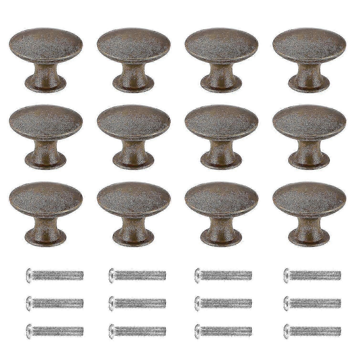 12 Vintage Chic Antique Brass Cabinet Knobs compatible with Kitchen Cabinets - 30mm
