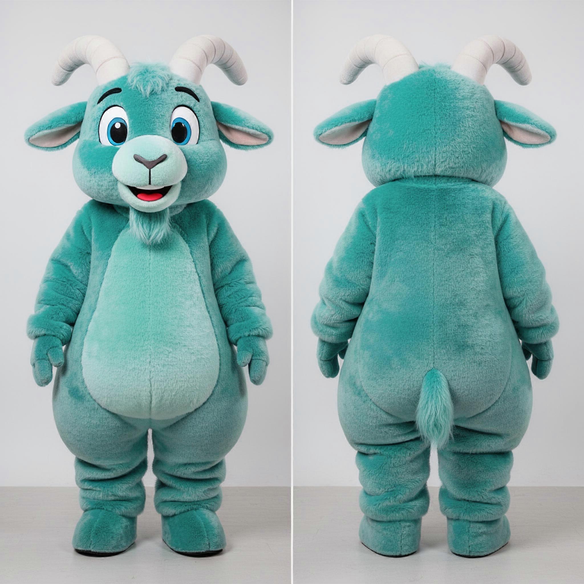 MASTICOT Teal Plush Angora Goat Mascot
