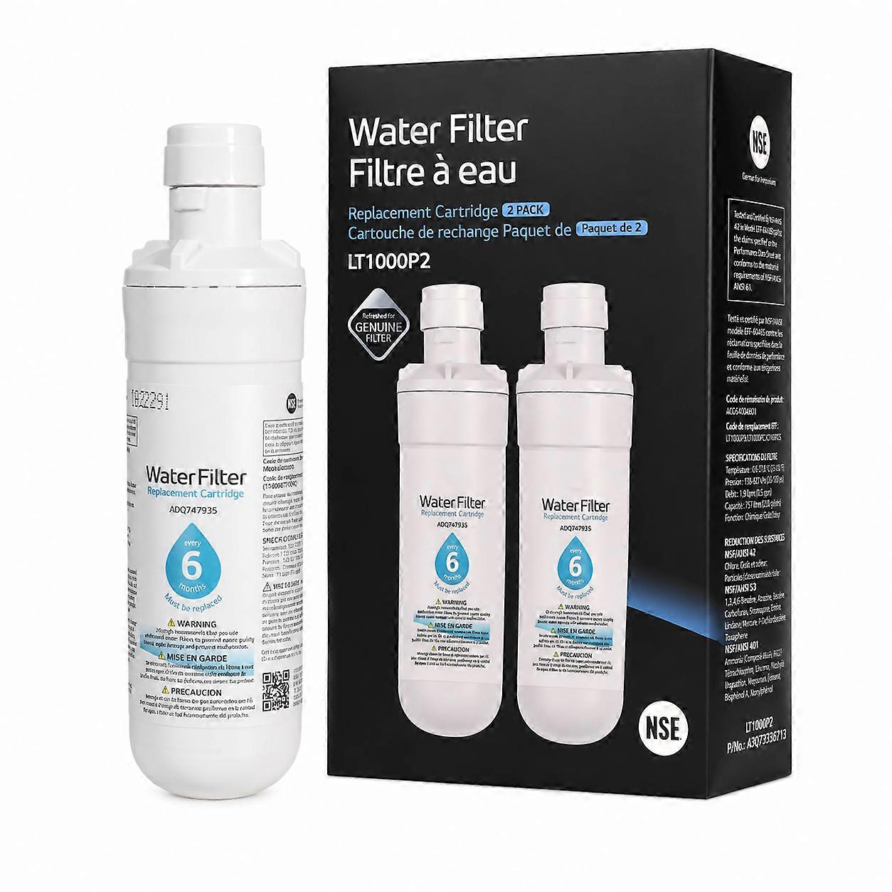 2 Pack Refrigerator Water Filter Replacement Compatible with LT1000P