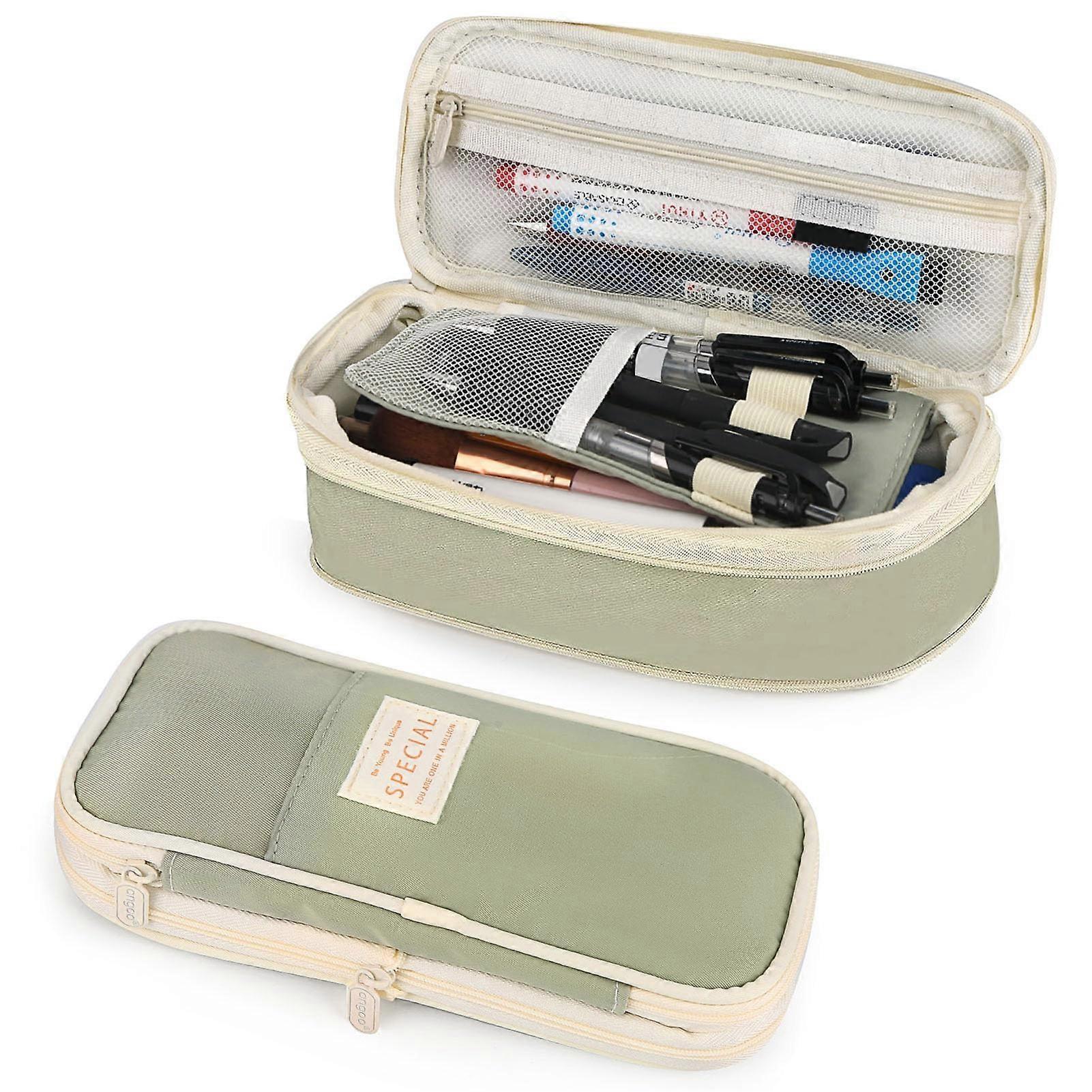 Compact Pen Case Canvas, Expandable Large Capacity Zipper Storage