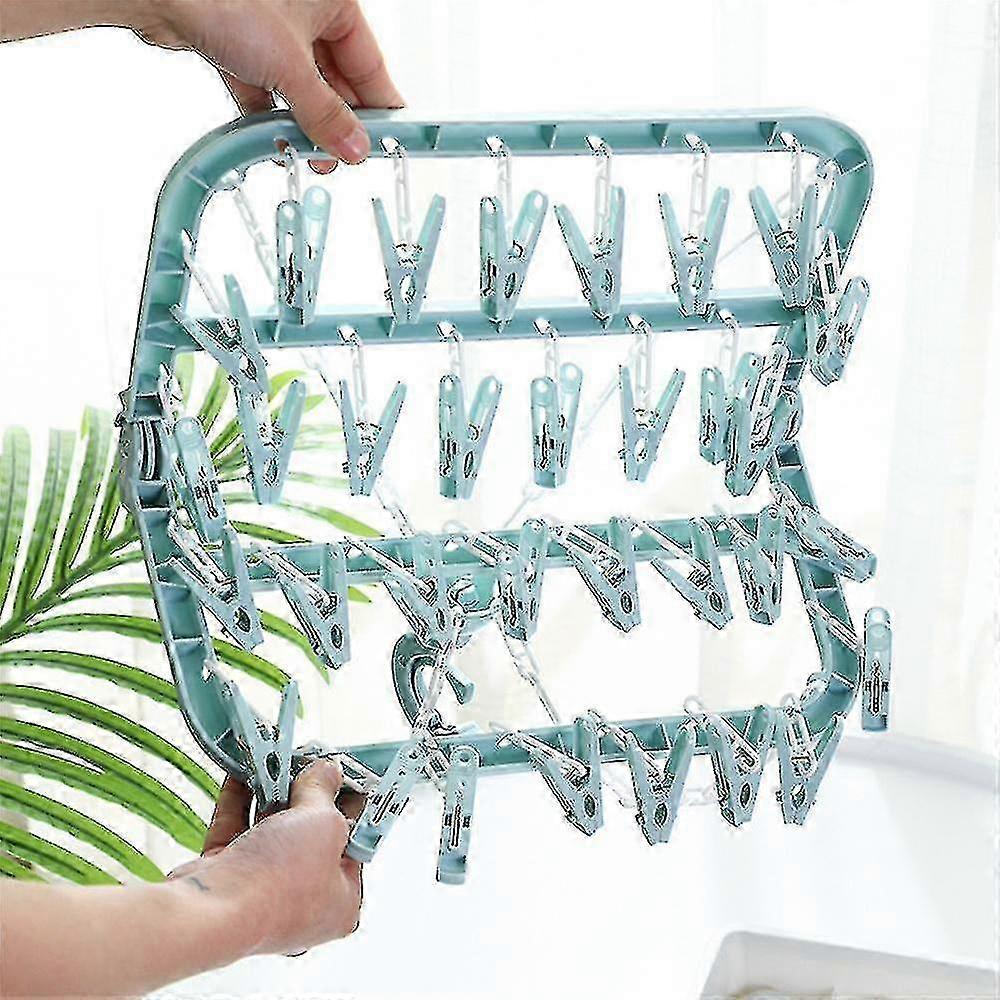 Multi-purpose 32-Clip Plastic Drying Rack