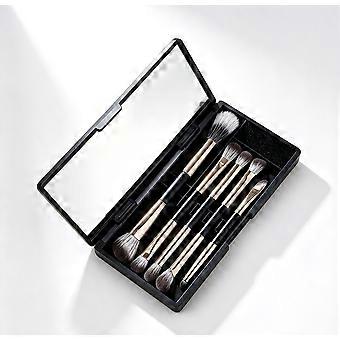 Five Piece Dual End Travel Brush Set, Folding Mirror Case with Gold or Black Finish