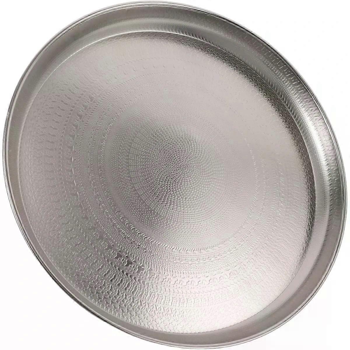 Moroccan-Inspired round Iron Serving Tray, Silver Handcrafted