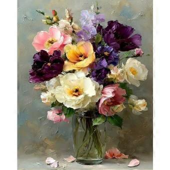 Vibrant Wildflower Bouquet Glass Vase Painting Wooden Puzzle RNB1489