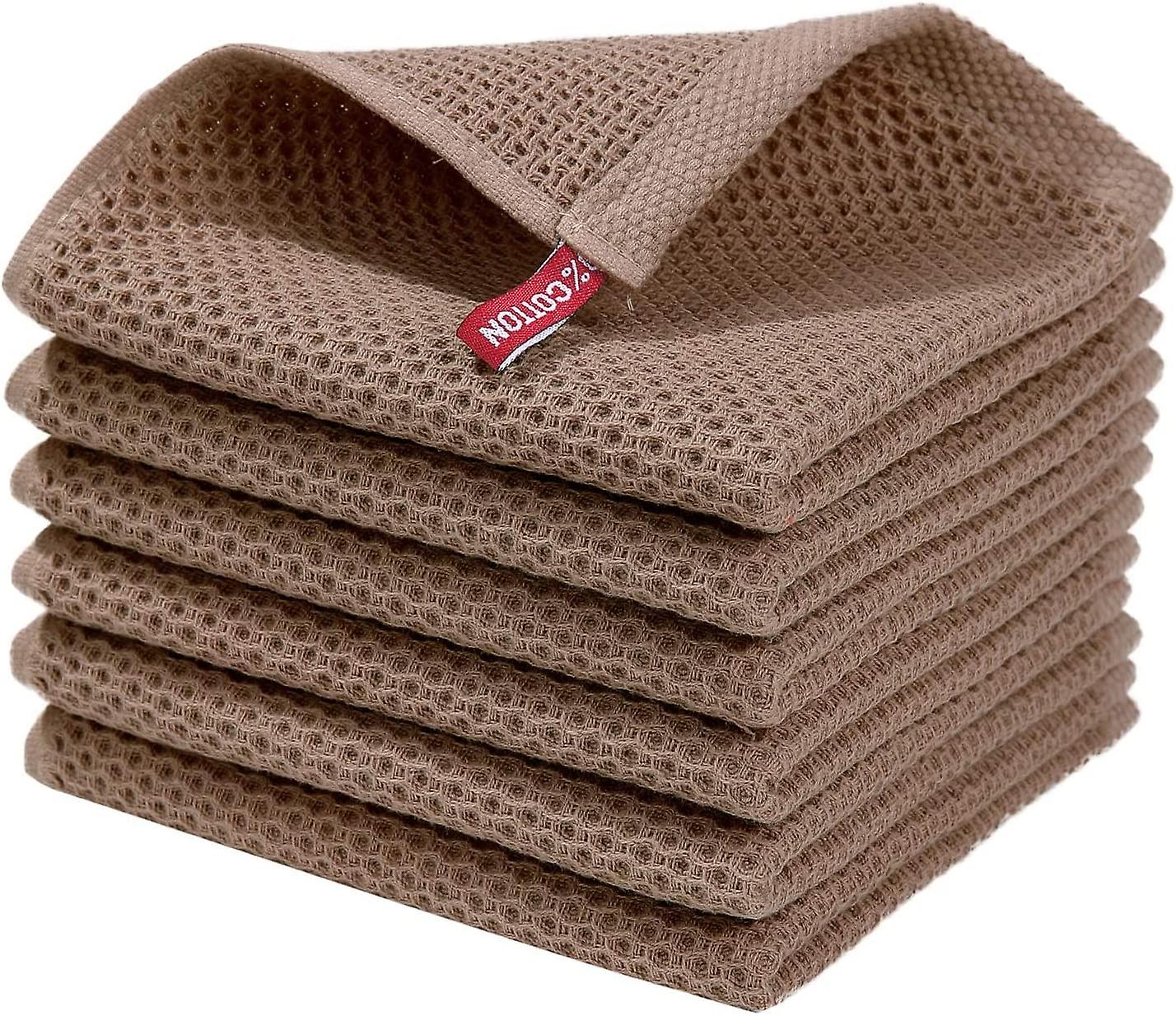 Serviettes en coton Torchons en coton Torchon en coton lavable pour ménage, cuisine, vaisselle Ensemble de 6 marron