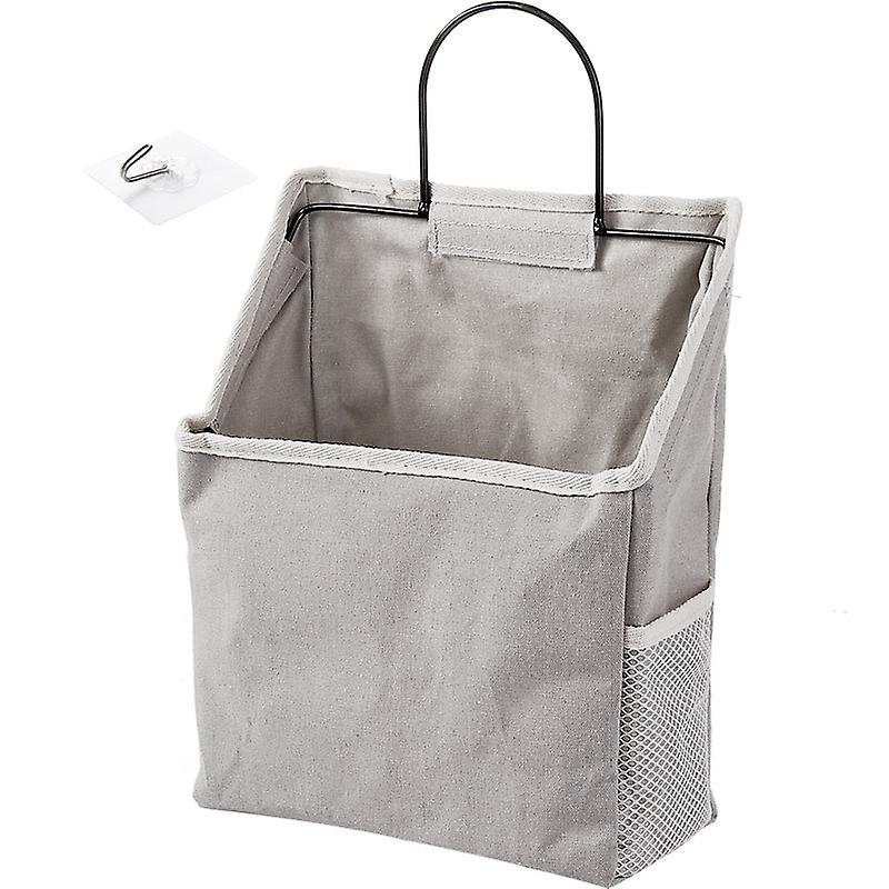 Foldable Linen Fabric Wall Storage Bags - with 2 Transparent Hooks