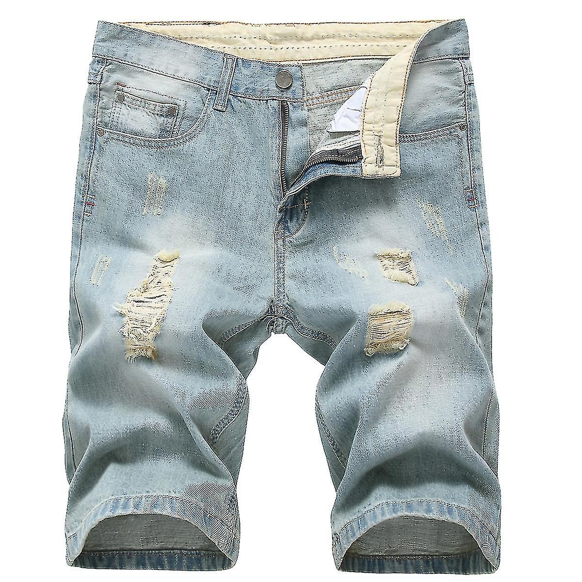 מכנסיים עם חור כותנה לגברים כיס קטן מכנסי ג'ינס קצרים-r