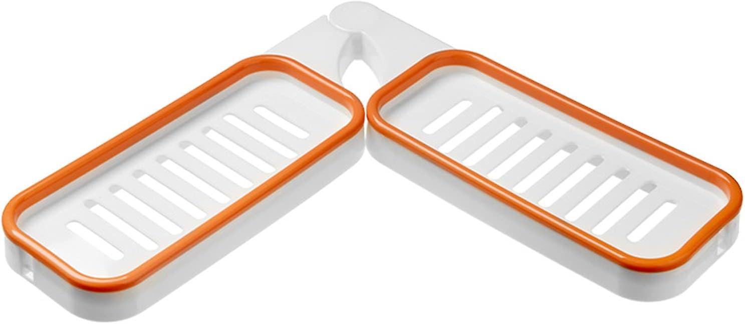 Foldable Bathroom Storage Rack, 180 Rotating Table Corner Dual-Purpose Shelf, No Perforation to Install The Countertop Organizer (White+Orange)