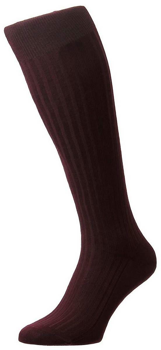 Pantherella Danvers Rib Cotton Lisle Over the Calf Socks - Burgundy