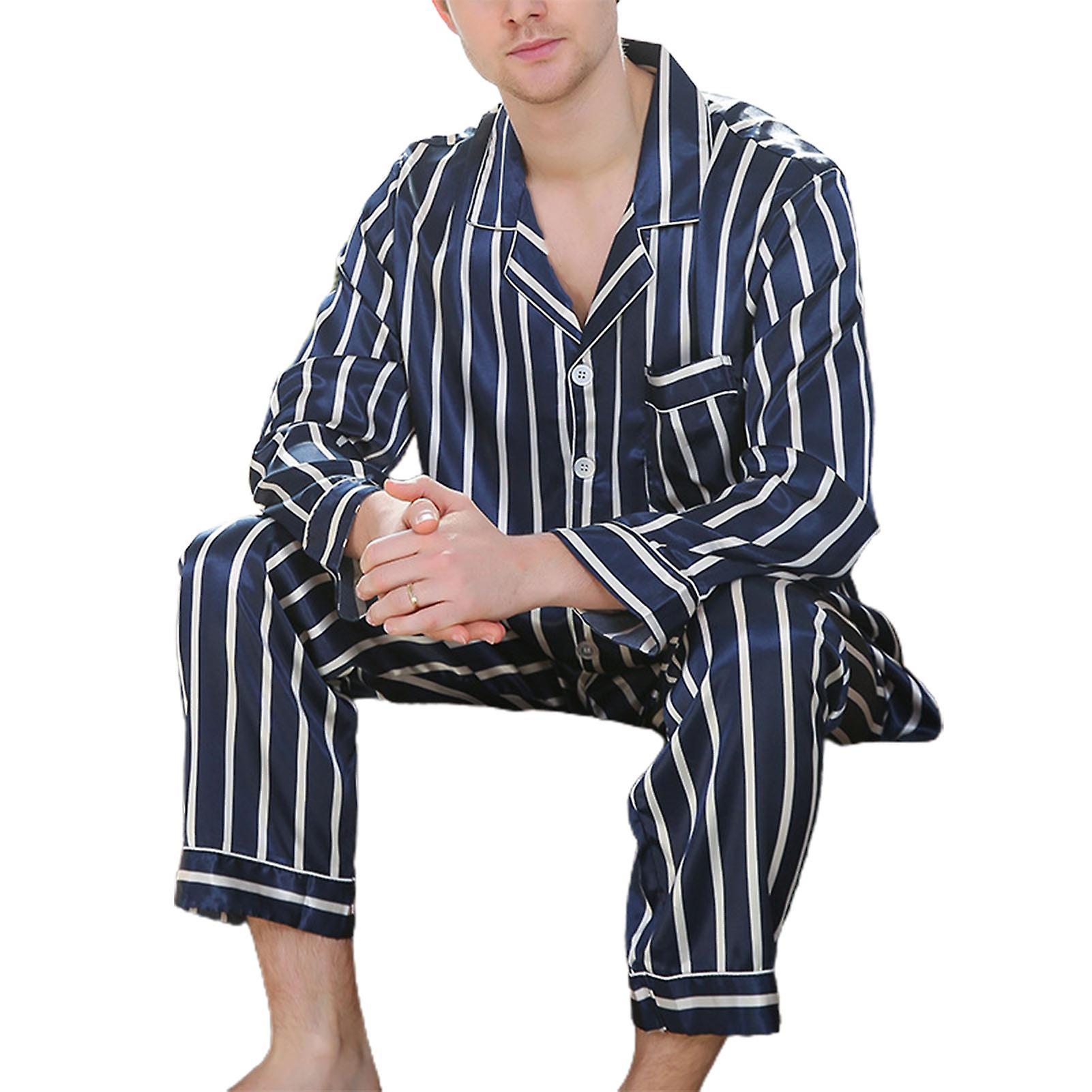 Fianao 2 Pcs/Set Pajamas Suit Stripe Print Smooth Soft Spring Nighty Set for Home