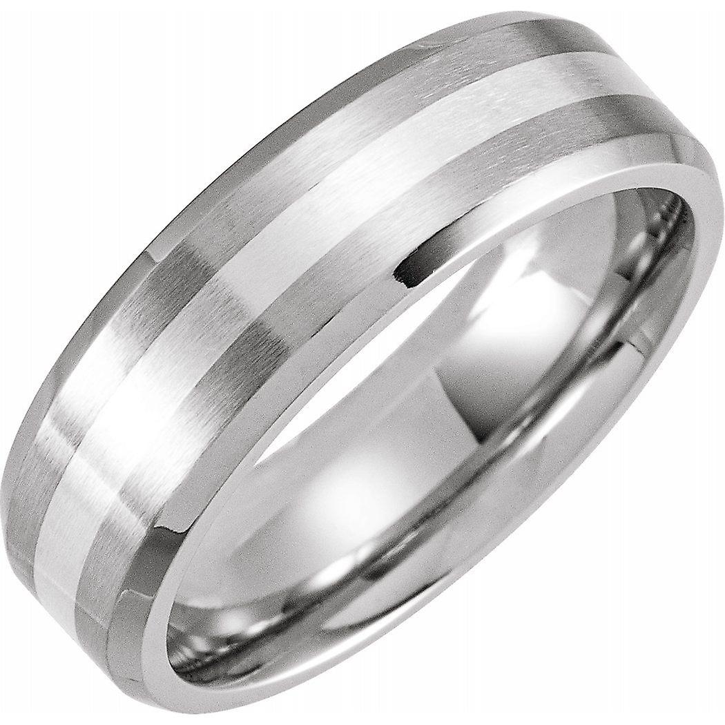 Cobalt 7mm Polished Beveled Edge Band With Silver Inlay9-Band Style Ring for Women and Men