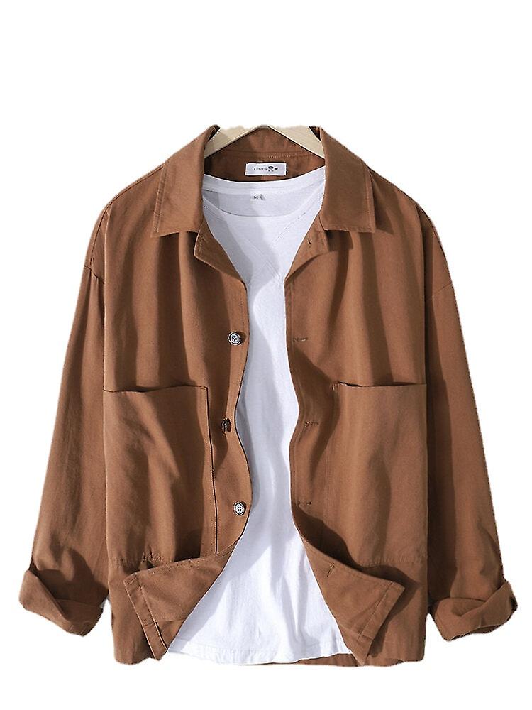 Herren 100% Baumwolle Einfarbige Langarmjacke mit Knöpfen