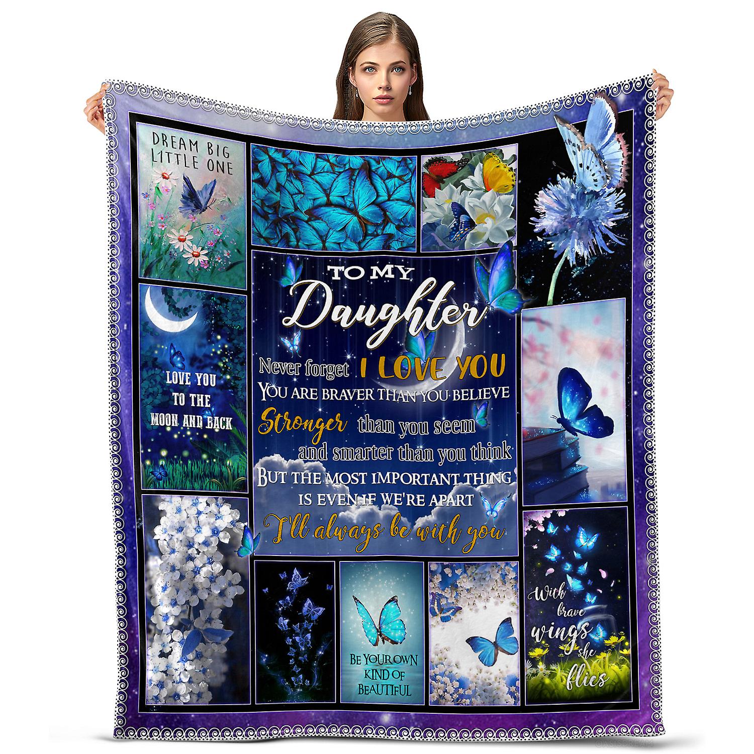 Oasisdream Great Gift Throw Blanket To My Daughter for Home, Office and Sofa, Skin Friendly with Blue Butterflies Print