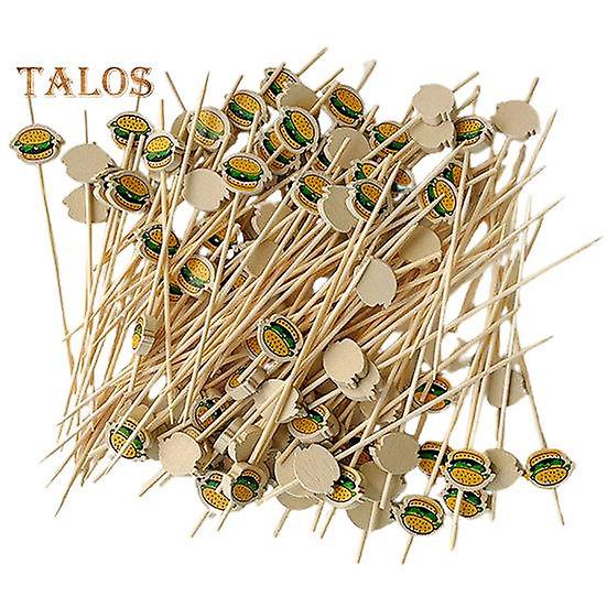 100Pcs Cake Fork Smooth Surface Decorative Lightweight Pretty Cartoon Hamburger Pattern Fruit Dessert Bamboo Fork Home Supply