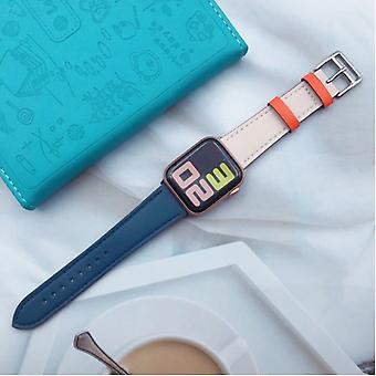 Stuff Certified® Leather Strap for iWatch 40mm - Bracelet Wristband Durable Leather Watchband Stainless Steel Clasp Dark Blue-White