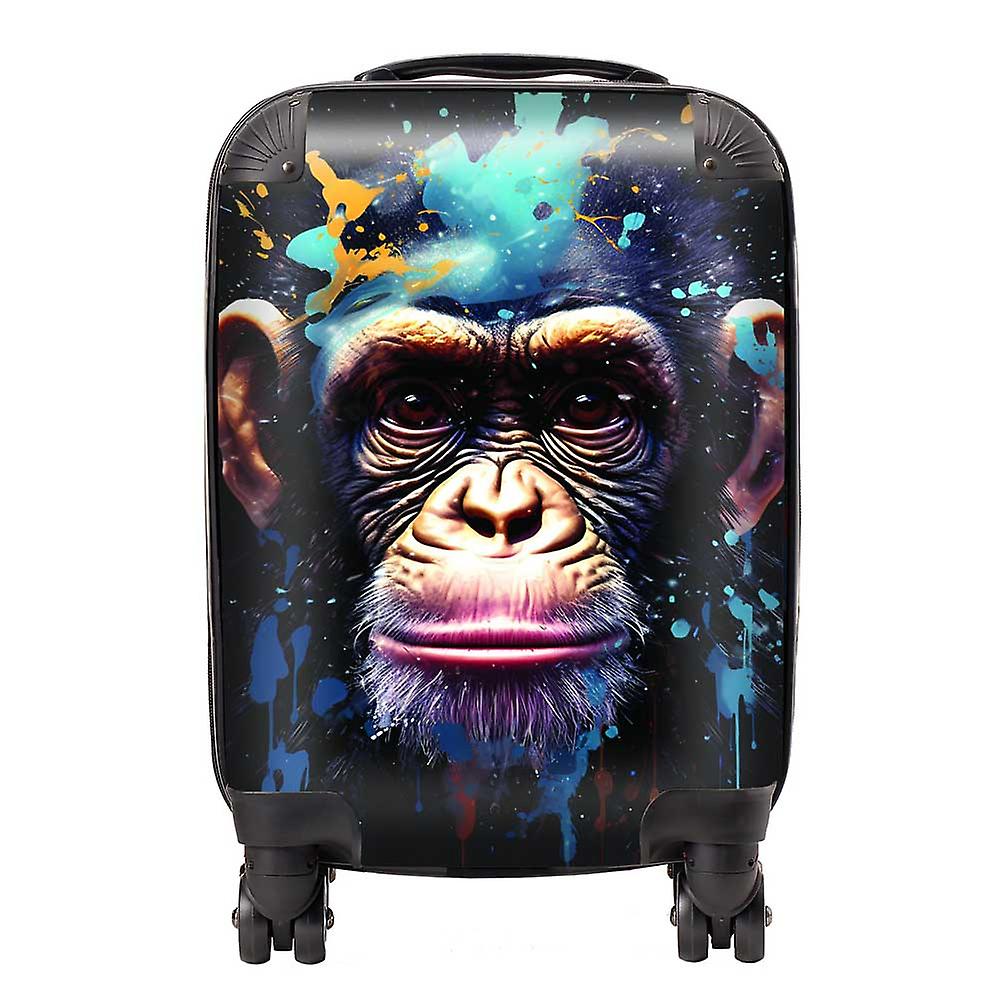 Monkey Face Splashart With Blue Suitcase
