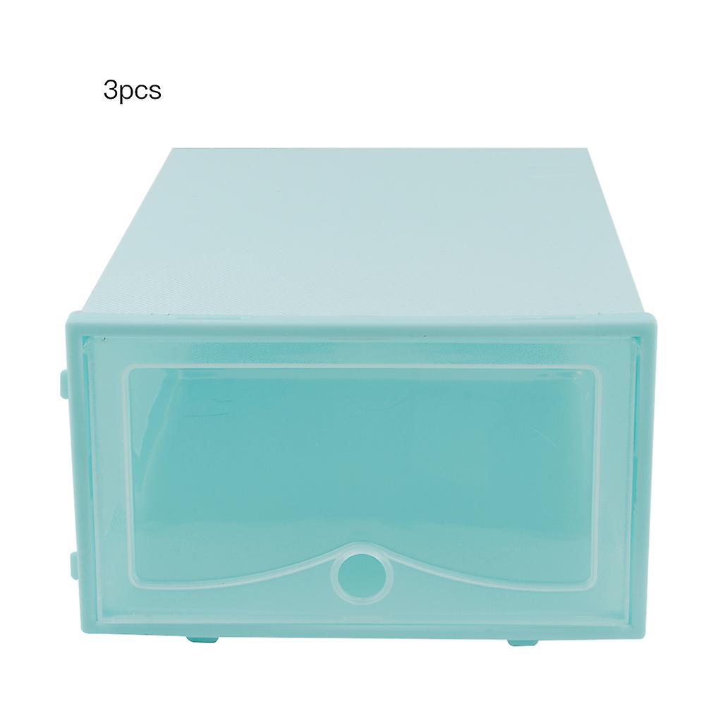 3Pcs Thickened Transparent Lid Shoes Box Home Stackable Shoe Storage Organizer (Green)