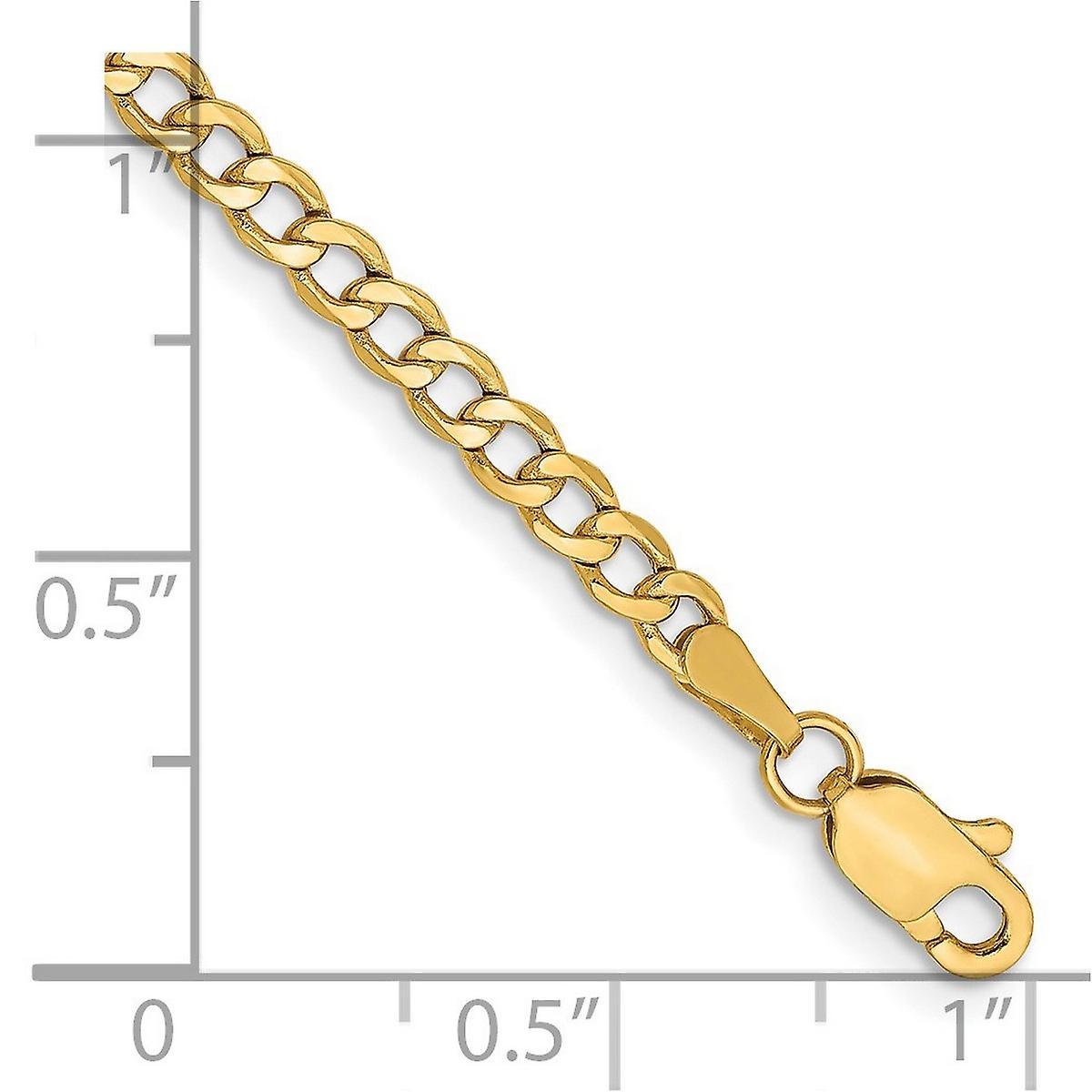 14k Yellow Gold 2.85mm Semi solid Curb Link Chain Ankle Bracelet Anklet for Women and Men - Length: 7 to 10