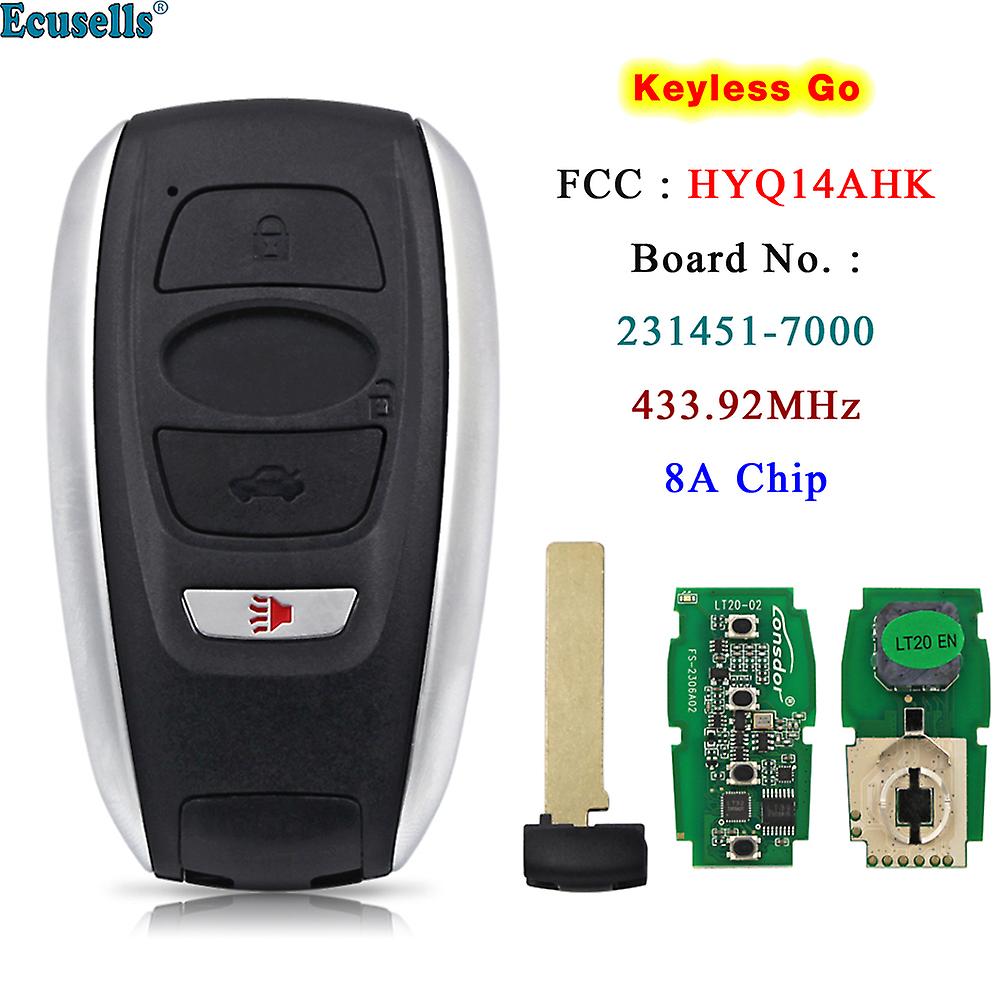 Ecusells Smart Keyless Go Remote Key 4 Buttons 433.92mhz 8a Chip For Subaru Legacy Outback Forester Impreza Hyq14ahk 231451-7000