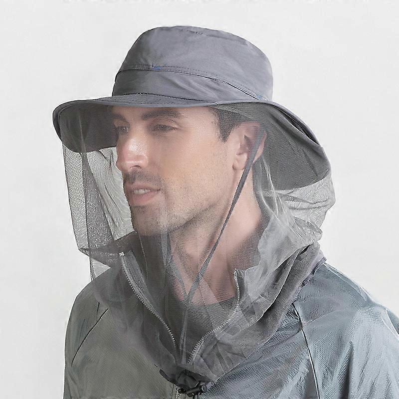 Safari Hat with Concealed Mosquito Net, Mesh Hat (Grey), One Size