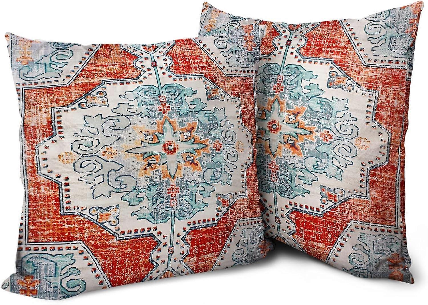 Capas de Almofada Boho 20x20 polegadas Conjunto de 2 Tapete Persa de Mônaco Capa de Almofada de Algodão Macio com Padrão de Dupla Face Capa de Almofada Bohemian