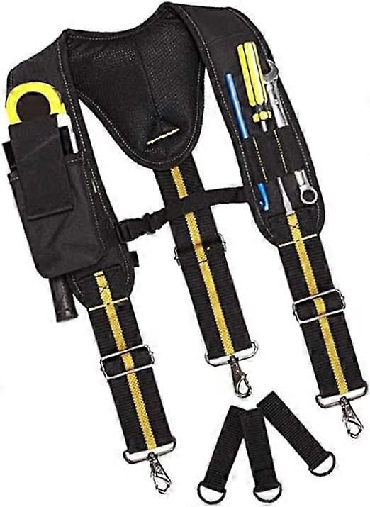 Tool Belt Suspenders, Y-Shape Tool Belt Braces With Padded And Multi-Pockets Heavy Duty & Adjustable Elastic