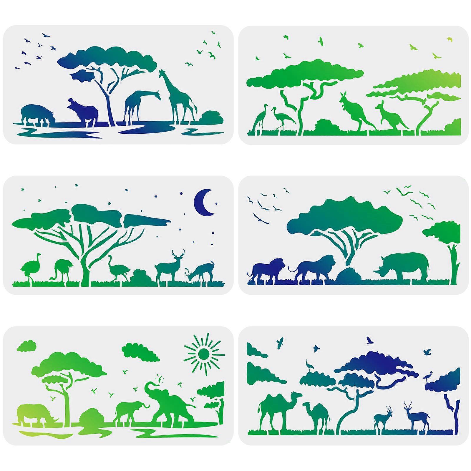 6 Pcs Wild Animals Pattern Decoration Template Reusable PET Plastic Stencil