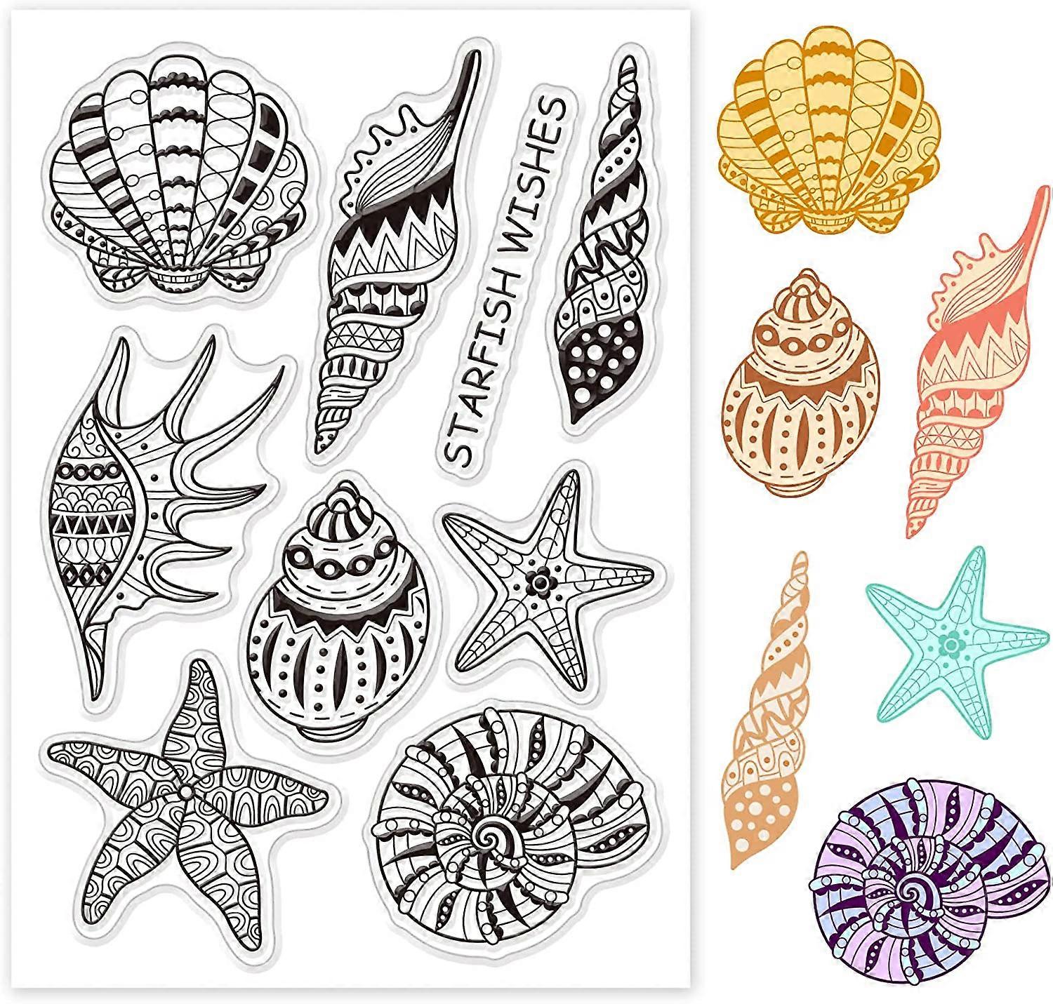 Starfish Pattern Clear Stamps Summer Starfish Ocean Conch Seashell Starfish Wishes Transparent Rubber Stamps for Photo Card Album Crafting