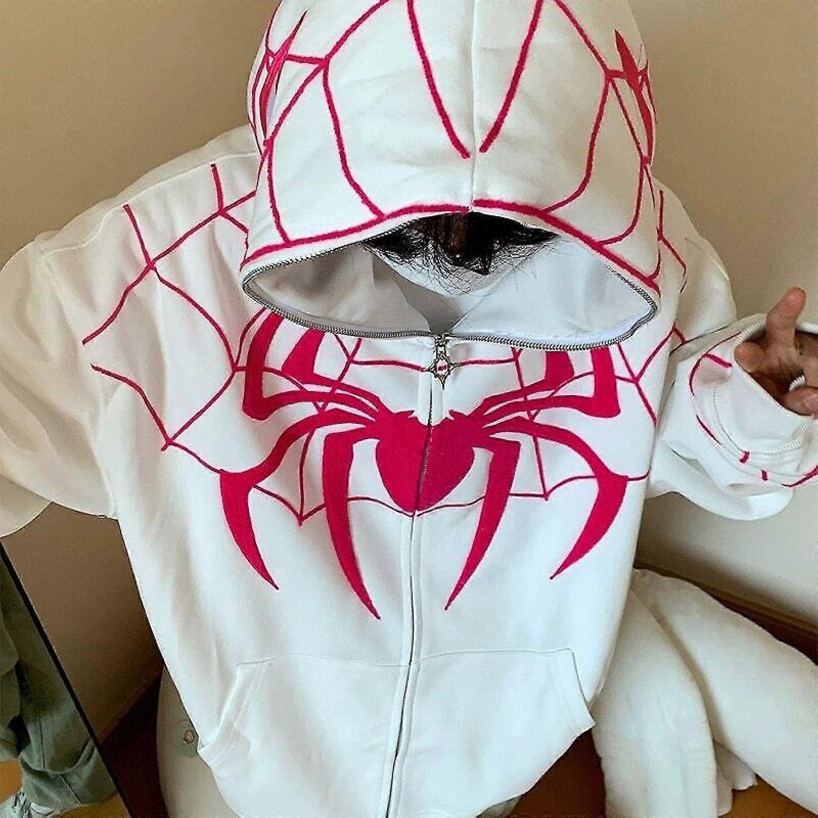 Women's Red Spiderman Graphic Zip Up Hoodie with Masked Hood
