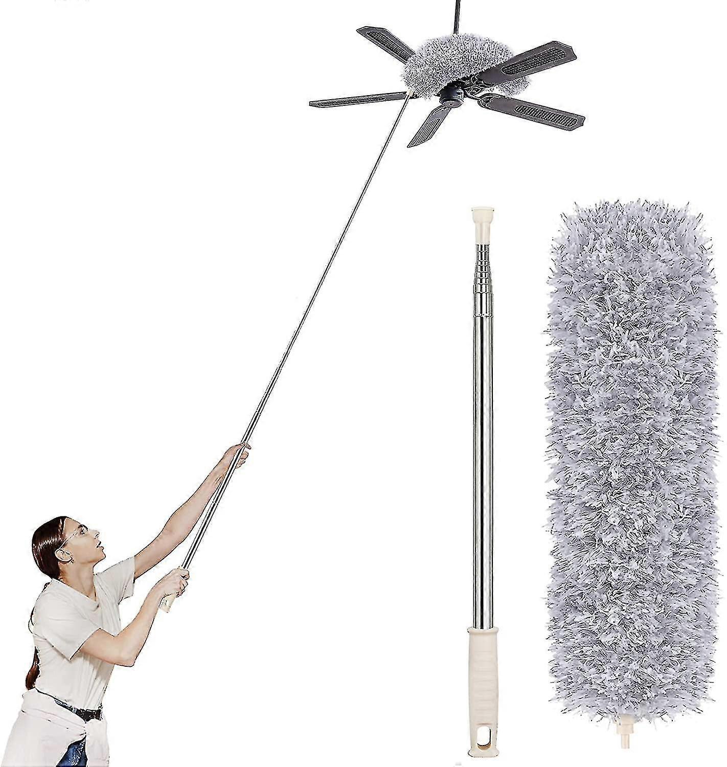 Microfiber Duster With Extension Pole 30" To 100", Bendable High Reach Duster