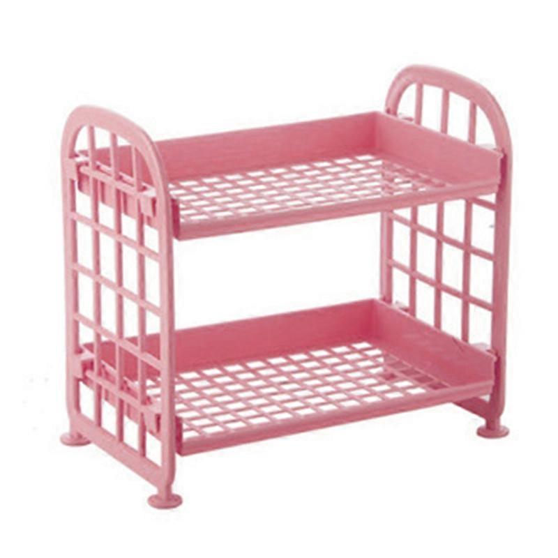 Double Layer Hollow Shelf Plastic Cosmetics Desktop Storage Rack With 2 Tier Shelf Holder Household