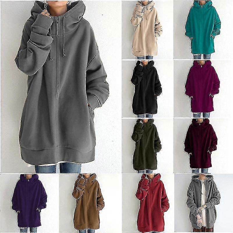 Autumn Winter New Style Street Sweater Zipper Hooded Long Plus Fleece Sweater