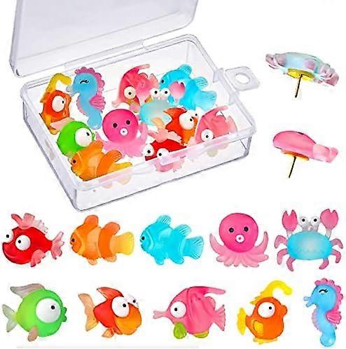 24 Pieces Cute Ocean Pushpins for Cork Board ThumbTacks Decorative Tropical Fish Push Pins Bulletin Board Tacks for Photos Wall, Maps, Bulletin Board,