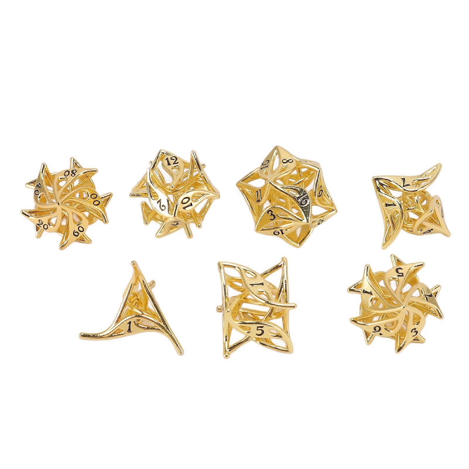 7pcs Hollow Brass Dice Set Gaming Role Playing Baord Games Interaction Dice Kit Gold