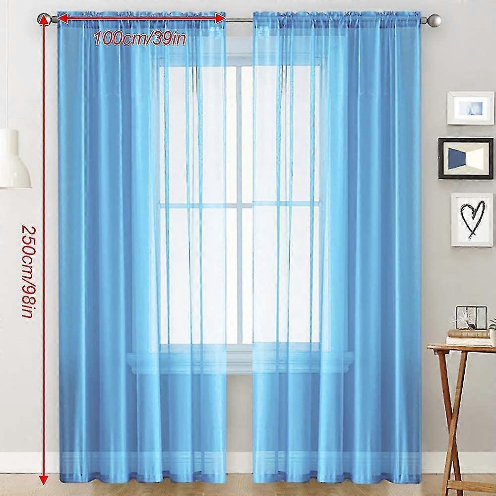 Tenda A Pacchetto In Voile Trasparente Per Cucina, 140x155cm, Colore Blu, Con Passanti - 2